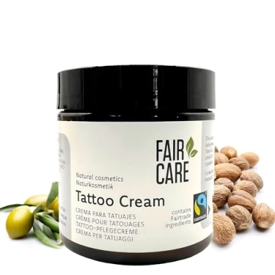 Abbildung von FAIR CARE Tattoo Pflege Creme 100 ml FAIRTRADE Naturkosmetik After Feuchtigkeit Hautpflege Natürlich und Vegan frisches ohne Parabene