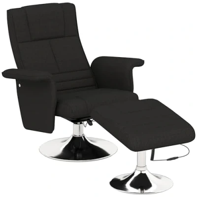 Abbildung von HOMCOM Relaxsessel mit Fußhocker, Massagesessel Liegefunktion, Elektrischer Liegesessel Fernbedienung, Fernsehsessel Leinenoptik, Stahl, Schwarz