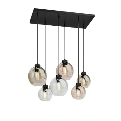 Abbildung von Hängeleuchte Cubus, 74 cm, 6 flg., klar/honig/braun, Glas