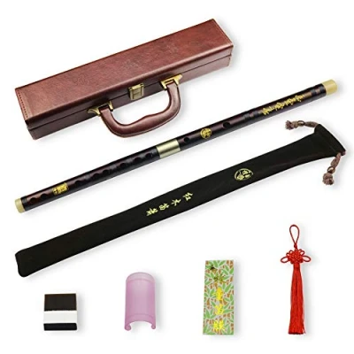 Abbildung von D key Dizi Professional Palisanderflöte mit freier Membrane &amp; Kleber Schutzset Traditionelles chinesisches Instrument (D key/Professional Palisander)
