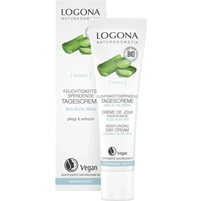 Abbildung von Bio Tagescreme von LOGONA Naturkosmetik für intensive Feuchtigkeit mit Aloe Vera, Natürliche Gesichts Creme bei trockener Haut, Vegane Pflege, 30ml