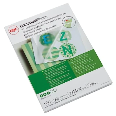 Abbildung von GBC Laminierfolien A3 80 mic, Robuste Laminiertaschen im 100er Pack, Glänzend, Transparent, Ideal für Büro &amp; Schule, IB583032