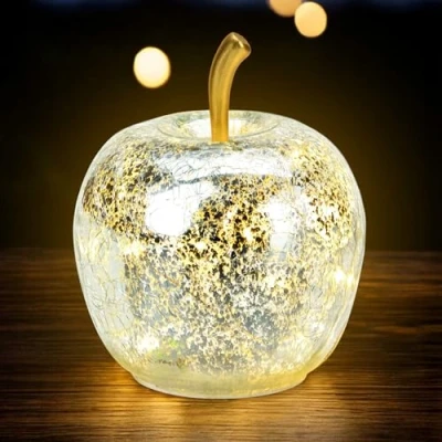 Abbildung von Spetebo LED Dekoobjekt, Ein /Ausschalter, Timer, fest verbaut, warm weiß, Deko Frucht aus Crackle Glas beleuchtet Batterie betrieben