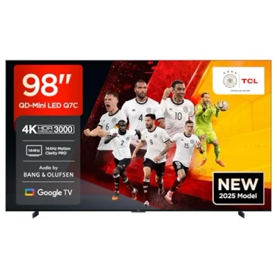 Abbildung von TCL 98Q7C 98 Zoll QD Mini LED Fernseher, 4K HDR Premium 3000, Smart TV unterstützt durch Google (Dolby Vision IQ &amp; Atmos, HVA Panel, Audio von Bang Olufsen, 144Hz Motion Clarity Pro, Game Master)