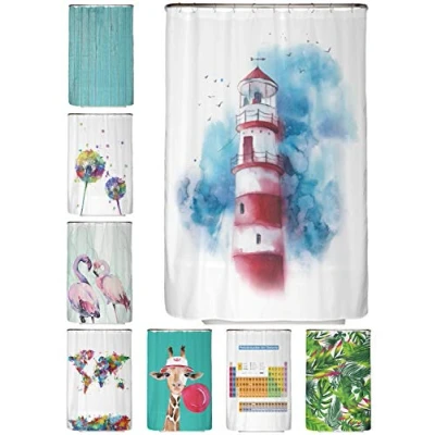 Abbildung von arteneur® Leuchtturm Anti Schimmel Duschvorhang 120x200 Recycelt mit Öko Tex Standard 100 Beschwerter Saum, Blickdicht, Wasserdicht, Waschbar, 8 Ringe &amp; E Book