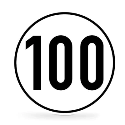 Abbildung von Geschwindigkeitsschild für Kraftfahrzeuge Maße: Ø 10,0 cm &amp; 20,0 Angaben zur Zulässigen Höchstgeschwindigkeit Rund 100 km/h, PVC Folie