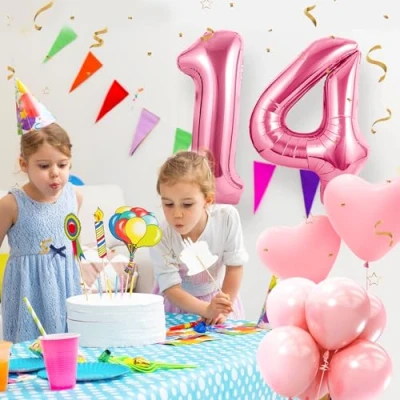 Abbildung von 14 Geburtstag Deko zahlen luftballon jahre Folienballon Rosa für 14. Geburtstagsdeko Männer Frauen Ballon Zahl zum fliegt mit Helium 14.Geburtstagsparty 40&quot; 101cm