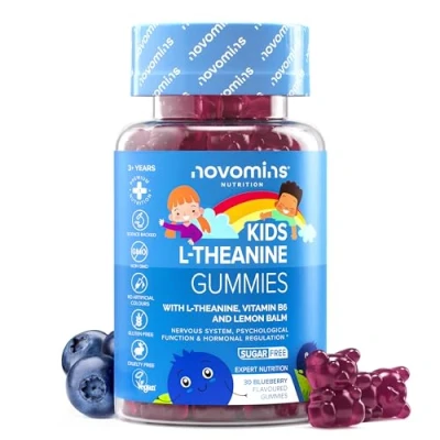 Abbildung von L Theanin Gummibärchen für Kinder mit Zitronenmelisse &amp; Vitamin B6 50mg Aminosäure Fokus Konzentration Vegan Glutenfrei 1 Monatsvorrat Kids Theanine Novomins