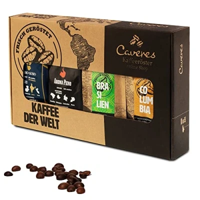 Abbildung von Caveres 4 Teiliges Kaffeeset I Kaffeebohnen Aroma Pieno, Vero Gusto Kolumbien und Brasilien Starter Kit ohne Zusatzstoffe Premium Kaffee 4x250g
