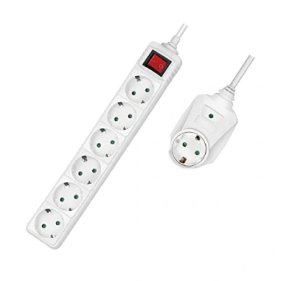Abbildung von LogiLink LPS274 Steckdosenleiste 7 Fach + Schalter, 6X CEE 7/3 1 Durchgangsstecker, 2 m