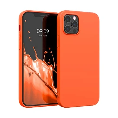 Abbildung von kwmobile Hülle kompatibel mit Apple iPhone 12 Pro Max weiches TPU Silikon Case Cover geeignet für kabelloses Laden Neon Orange