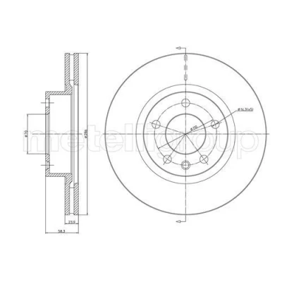 Abbildung von METELLI 23 0446 Bremsscheibe 286,0 24,0 5 70,0 Belüftet OPEL: Omega B Caravan, Limousine
