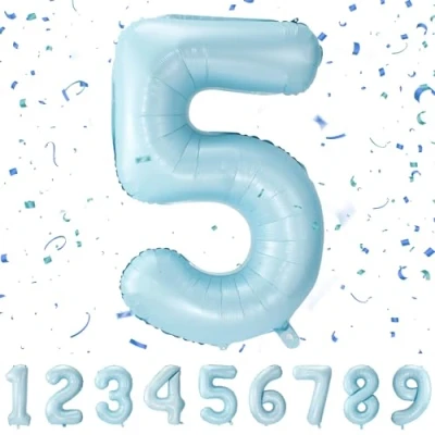 Abbildung von Geburtstag zahlen luftballon 5 jahre Pastel Blau Folienballon XXL Riesen in 40&quot; 101cm Geburtstagsdeko Ballon Zahl Deko zum .Fliegt mit Helium