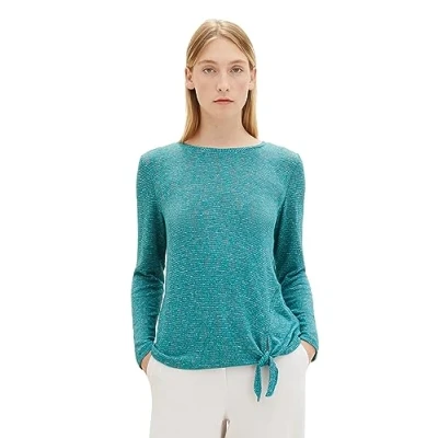 Abbildung von TOM TAILOR Damen 1038870 Langarmshirt mit Knotendetail, 32402 ever Green Melange, XXL