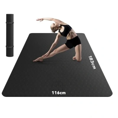 Abbildung von HAPBEAR Yogamatte XXL Extra Groß Breit Yoga Matte, TPE Sportmatte Fitnessmatte rutschfest 183cm x116cmx6mm Dicke,Ultra Haltbar, Gymnastikmatte für Pilates, Gym, Zuhause, Workout Schwarz