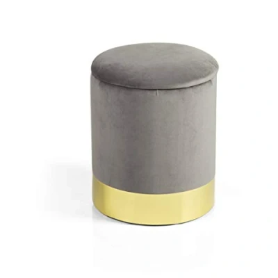 Abbildung von Baroni Home Hocker mit Stauraum, Samt, goldenband, 31X31X39 cm Taupe