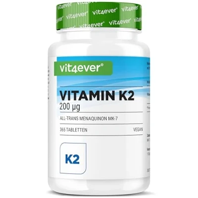 Abbildung von Vitamin K2 MK7 365 Tabletten 200 µg pro Tablette All trans Gehalt &gt;99,7% MK 7 Menaquinon Hochdosiert Ohne unerwünschte Zusätze Vegan