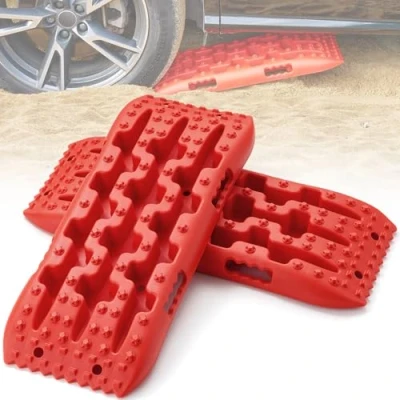 Abbildung von VEVOR Traktionsbretter Traktionsmatte 10 t, Traktionsband für Geländefahrzeuge/Autos/SUVs/Wohnwagen, Paar Reifen Traktionsmatten auf Schnee, Sand, Schlamm, Aufbewahrungstasche, kurz, rot