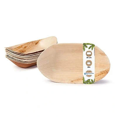 Abbildung von GREENBOX Palmware Palmblatt Schale für Fingerfood I Einweggeschirr biologisch abbaubar, kompostierbar Einweg Schälchen Servierteller Dipschale Snackschale 25 Stück Party Schiffchen 20 cm