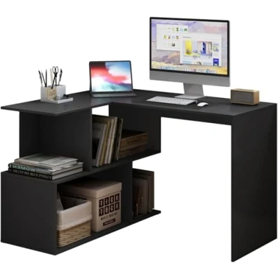 Abbildung von WOLTU Schreibtisch L Form, Eckschreibtisch mit Stauraum, 120x100cm, Computertisch Ablagefächern, Bürotisch PC Laptop Tisch, Winkelschreibtisch, Arbeitstisch, Schwarz