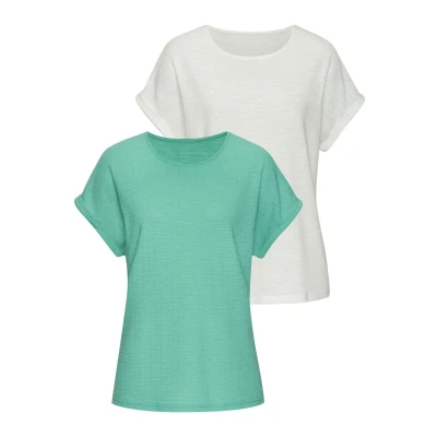 Abbildung von Vivance T Shirt aus bügelfreiem Strukturstrick (2er Pack) und mit recycelten Polyester Fasern