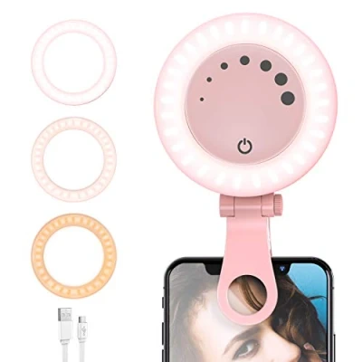 Abbildung von Ringlicht Laptop Videokonferenz Licht, LED Ringleuchte Dimmbare Webcam Beleuchtung mit Clip für Selfie, Zoom Meeting, Tiktok, Makeup, Live Stream, YouTube, Fotografie (Rosa)