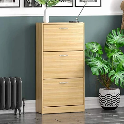 Abbildung von Home Discount Schuhaufbewahrung Schuhschrank mit 3 Schubladen Schrank Pull Down Holz Flur Möbel Einheit, Kiefer