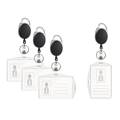Abbildung von Vicloon Ausweishüllen, 4 Stück ID Kartenhalter mit Retractable Schlüssel Jojo, Ausweishalter Clip, Aus Plastik Hartplastik, Horizontal/Vertikal 2 Arten Zum Tragen, für Badge Holder