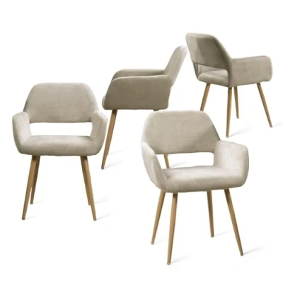 Abbildung von MEUBLE COSY Esszimmerstühle 4er Set Küchenstuhl Polsterstuhl mit Armlehne Sessel aus Stoff Wohnzimmerstuhl Metallbeine, Beige, 56x56x78cm