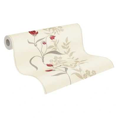 Abbildung von A.S. Création Vliestapete &quot;Natural Style&quot;, floral, Tapete Blumen Creme Rot Beige
