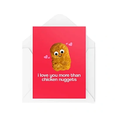 Abbildung von Tongue in Peach Lustige Valentinstagskarte I Love You More Than Chicken Nuggets Huhn Nugget Karte Freundin Freund Jahrestagskarte CBH1447
