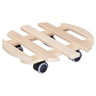 Abbildung von WAGNER Pflanzenroller PALETTI Ø 35 x 8 cm I für Innenbereich Blumenroller aus FSC® Massivholz, Buche Natur Kübelroller Holz Tragkraft 100 kg Made in EU 20031901