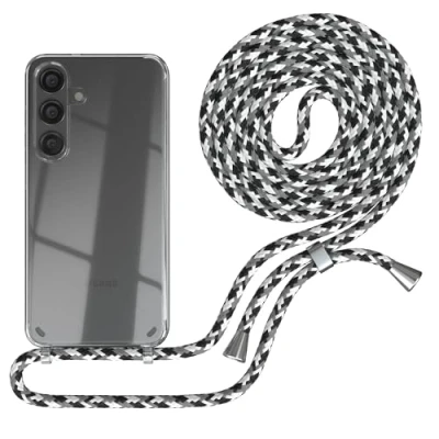 Abbildung von EAZY CASE Handykette kompatibel mit Samsung Galaxy S24 Kette zum Umhängen für Hülle Band aus Silikon stoßfeste transparente Handyhülle als Fallschutz in Schwarz Camouflage