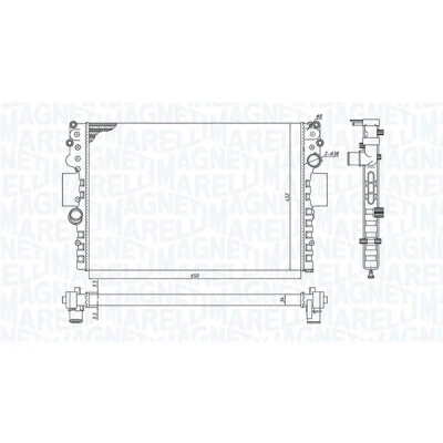Abbildung von MAGNETI MARELLI 350213183800 Kühler, Motorkühlung 650 452 32 Kühlrippen mechanisch gefügt IVECO: DAILY 4 Kasten/Kombi, Pritsche/Fahrgestell