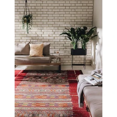 Abbildung von benuta Nest Teppich Artis Kunstfaser Outdoor geeignet Rechteckig &amp; im Style: Abstrakt, Boho Style Pflegeleicht für Esszimmer Küche Outdoor/Terrasse, Multicolor/Rot, 120x180 cm