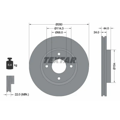 Abbildung von TEXTAR PRO 92269203 Bremsscheibe 280 24 04/04 114,3 innenbelüftet beschichtet ohne Radbefestigungsbolzen, Radnabe NISSAN: Tiida Schrägheck, Cube