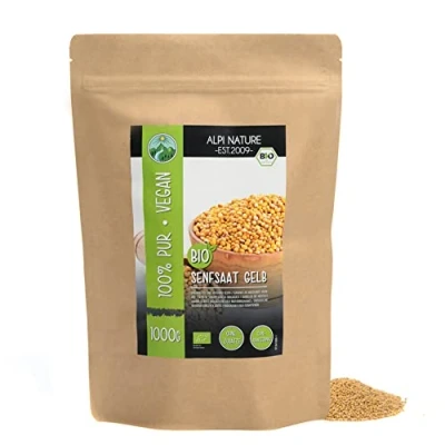 Abbildung von Bio Senfkörner ganz gelb weiß (1kg), Senfsaat gelb, Senfsamen aus kontrolliert biologischem Anbau, 100% natürlich, ohne Zusätze, weiss,