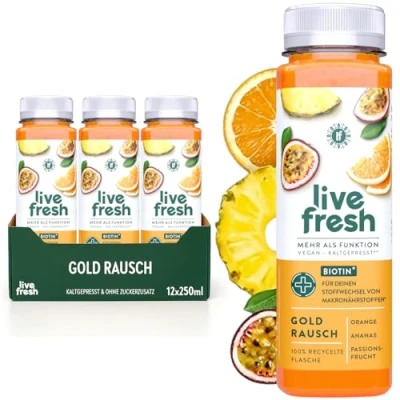 Abbildung von LiveFresh Gold Rausch Multivitaminsaft 12x250ml Kaltgepresst Niemals erhitzt Regional Aus Baden Württemberg (inkl. 3 Einwegpfand)
