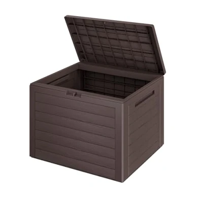 Abbildung von Casaria® Gartenbox 190L UV beständig Griffmulden Verschlussvorrichtung Balkon Terrasse Wohnzimmer Wintergarten Box Kissenbox 78x44cm Holz Optik Braun