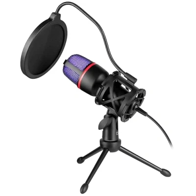 Abbildung von Defender Forte GMC 300 Gaming Mikrofon PC Mikrofon, Streaming und Podcast, ASMR Stand für PC, USB Mic, Faltbares Stativ RGB Beleuchtung, Studio Microphone