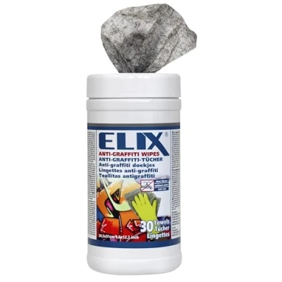 Abbildung von ELIX Feuchte Graffiti Reinigungstücher Entferner 30 Stk im Spender für glatte Oberflächen wie Stahl und Kunststoff Tuch 27 * 31cm mit Abrasiver Weicher Seite Reiniger
