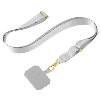 Abbildung von mtb more energy Universal Handykette SoftBand Silber Grau Metallteile Farbe Gold kompatibel mit vielen Handyhüllen hochwertiges glänzendes Band zum Umhängen