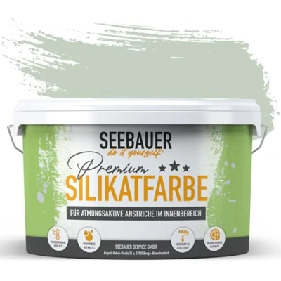 Abbildung von SEEBAUER diy Silikatfarbe Hellgrün 5L für Innen (No. 769 Ocean Grass) Atmungsaktive Mineralfarbe Allergiker Abwaschbare Wandfarbe Grüntöne hohe Deckkraft