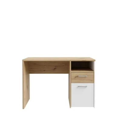 Abbildung von möbelando Schreibtisch &gt;CULGOA&lt; Schublade, Tür, Fach, Weiss/Artisan Eiche Dekor 110x74,8x60cm BxHxT