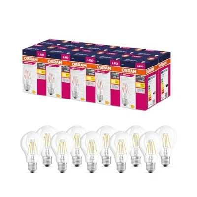Abbildung von OSRAM LED Star Value Classic A40 Lampe für E27 Sockel, Birnenform, FIL, 470 Lumen, warmweiß (2700K), Ersatz herkömmliche 40W Glühbirnen, nicht dimmbar, 10er Pack
