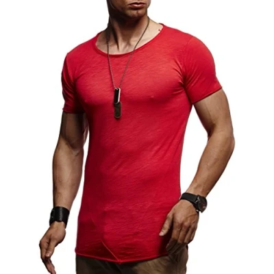 Abbildung von Leif Nelson T Shirt Herren Sommer Rundhals Ausschnitt (Rot, Größe XXL), Regular Fit 100% Baumwolle, Casual Basic Männer Kurzarm