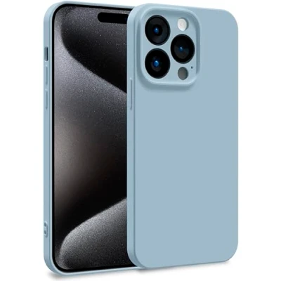 Abbildung von MyGadget Silikon Hülle kompatibel mit Apple iPhone 15 Pro Zweilagige Handyhülle Kameraschutz Cover Innenfutter &amp; außen Baby Blau