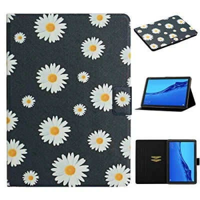 Abbildung von Aswant Huawei Mediapad M5 Lite 10 Hülle PU Leder Brieftasche Folio Flip Cover Auto Schlaf/Wach Funktion Smart mit Kartensteckplatz Standfunktion Für 10.1 Zoll 2018 Gänseblümchen