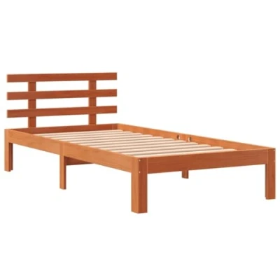 Abbildung von vidaXL Massivholzbett, Holzbett Bett mit Kopfteil, Bettgestell Lattenrost, Einzelbett Bettrahmen Schlafzimmerbett, Wachsbraun 90x200cm Massivholz Kiefer