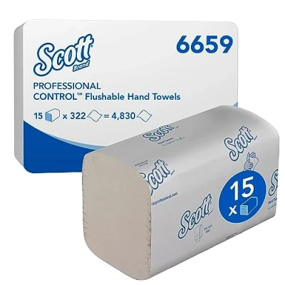 Abbildung von Scott Control, 6659, herunterspülbare Falthandtücher, 1 lagig, weiß, 15 Packungen x 300 Tücher